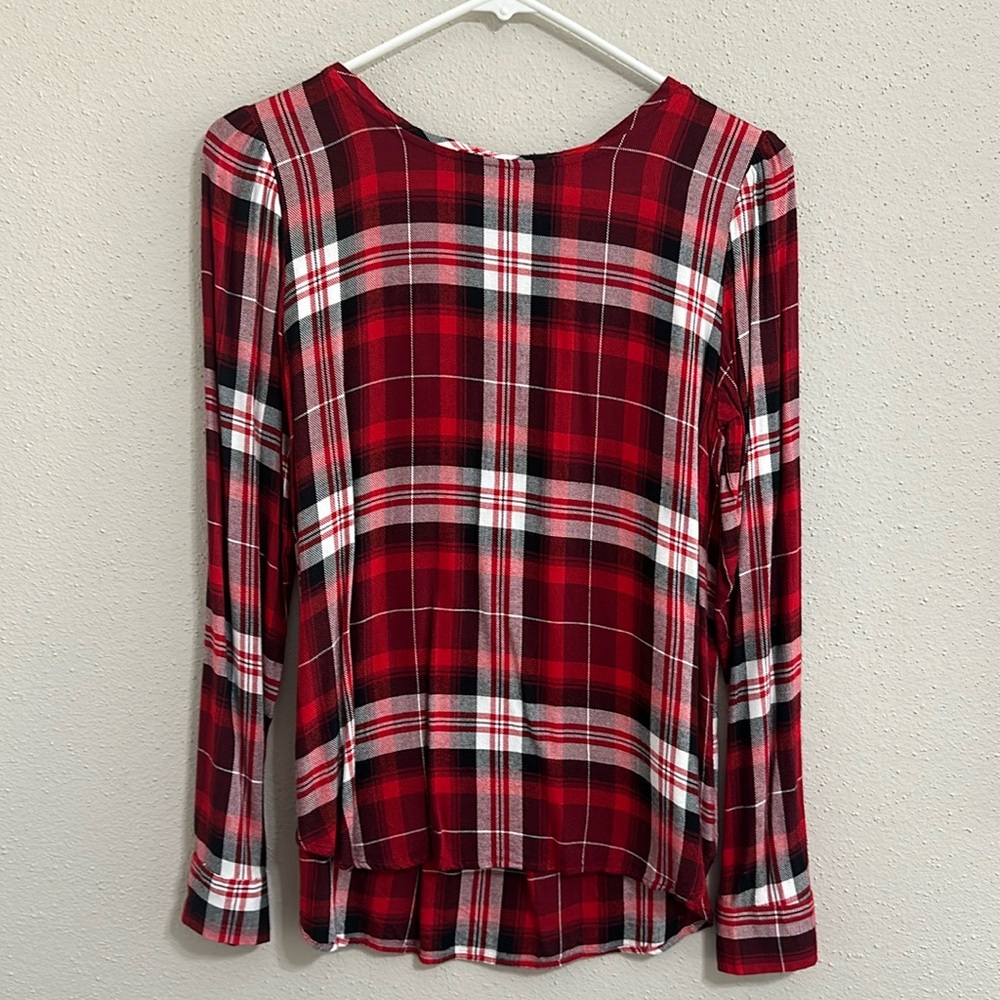 LOFT Red Plaid Blouse Size XS